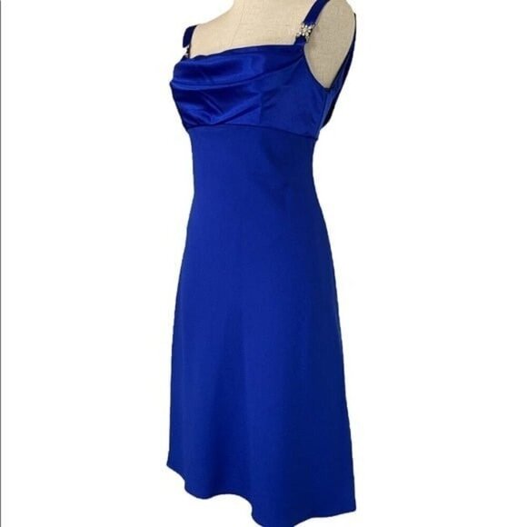 Eureka USA Vintage Hollywood Glam Cocktail Dress Crystal Accents Sz Small Blue - Picture 3 of 5